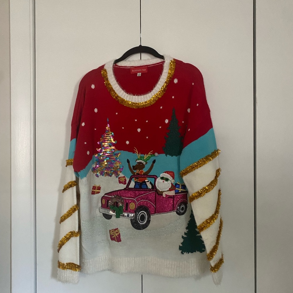 Festive Holiday Sweater with Santa and Reindeer